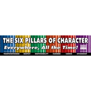 colorful pillars with words "The Six Pillars of Character"