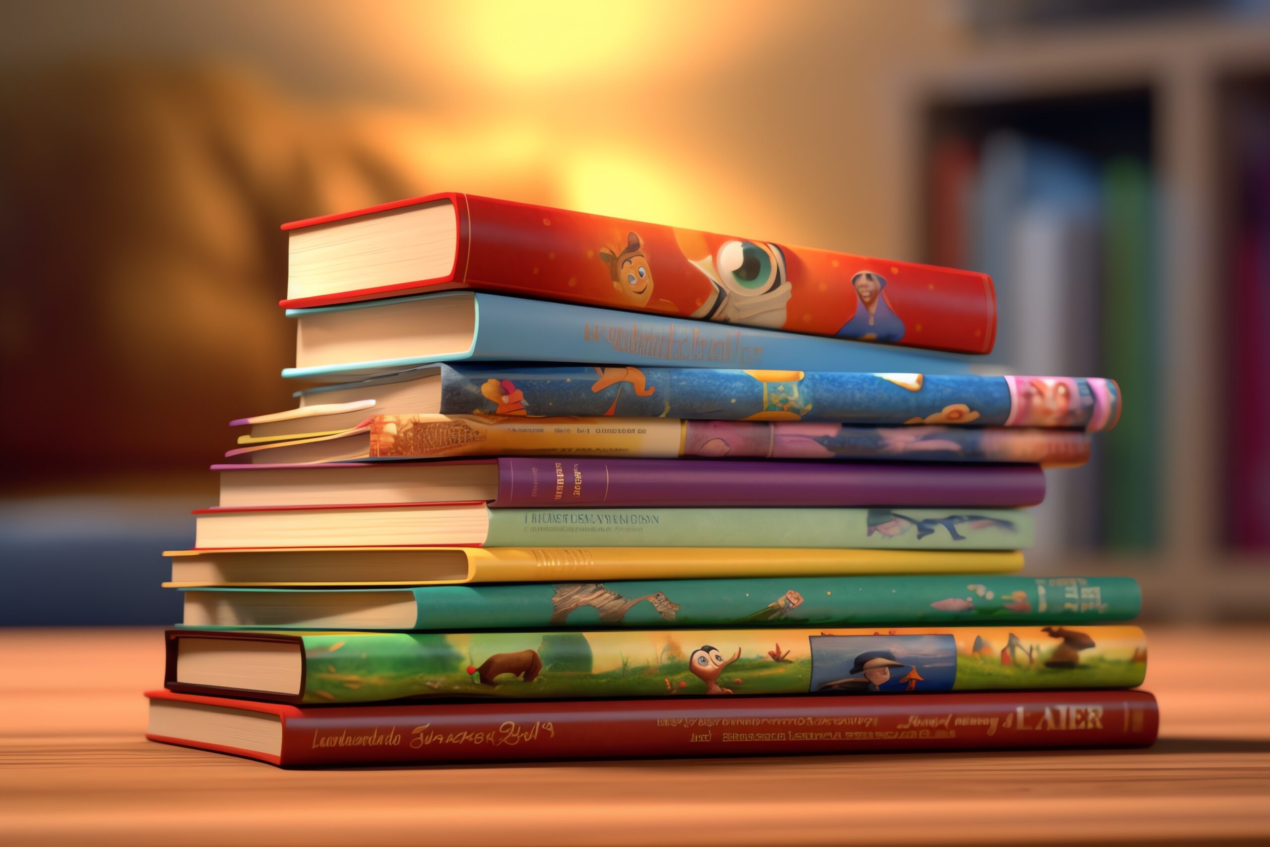 A stack of illustrated storybooks